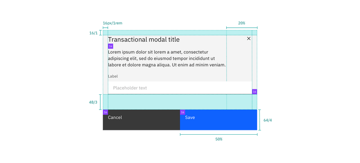 Structure and spacing measurements for a transactional modal Structure and spacing measurements for a transactional modal